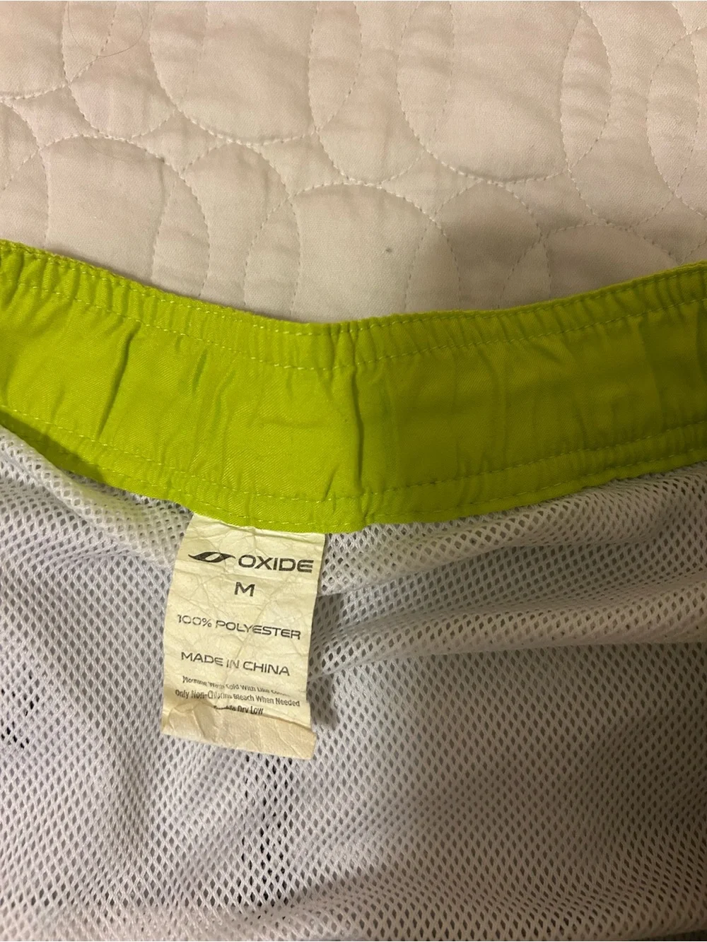 Men's Black Patterned Swim Board Shorts with Neon Yellow Waist